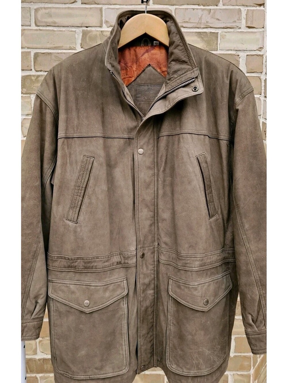 Vintage Roundtree & Yorke Nubuck Men's L Leather Field Coat Jacket Brown Western